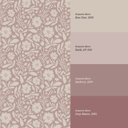 Eleanore Tossed Blooms Smokey Mauve Wallpaper