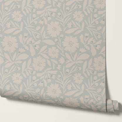 Eleanore Tossed Blooms Pearly Gray Wallpaper