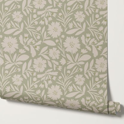 Eleanore Tossed Blooms Sage Wallpaper