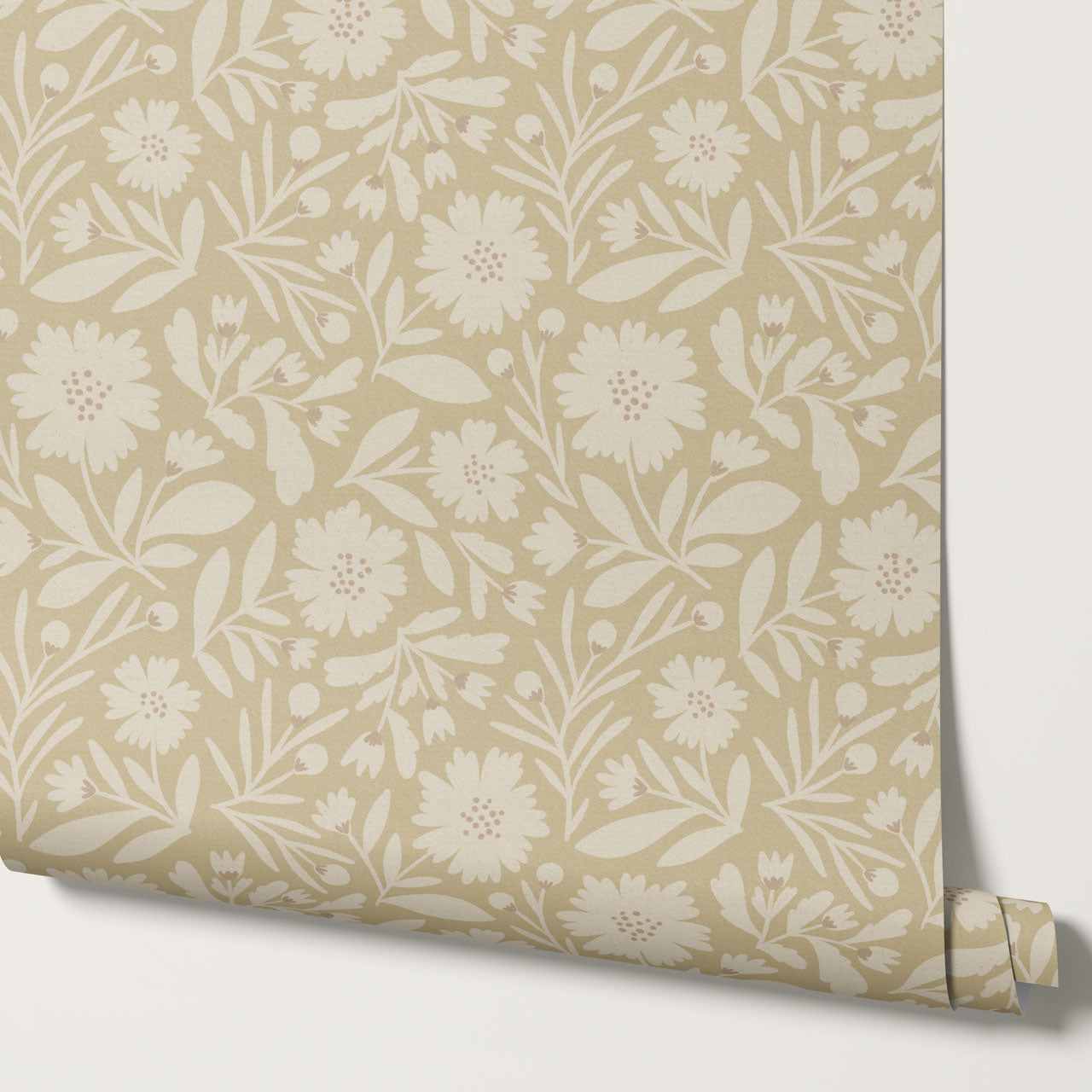 Eleanore Tossed Blooms Straw Wallpaper