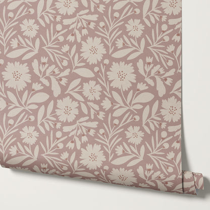 Eleanore Tossed Blooms Smokey Mauve Wallpaper