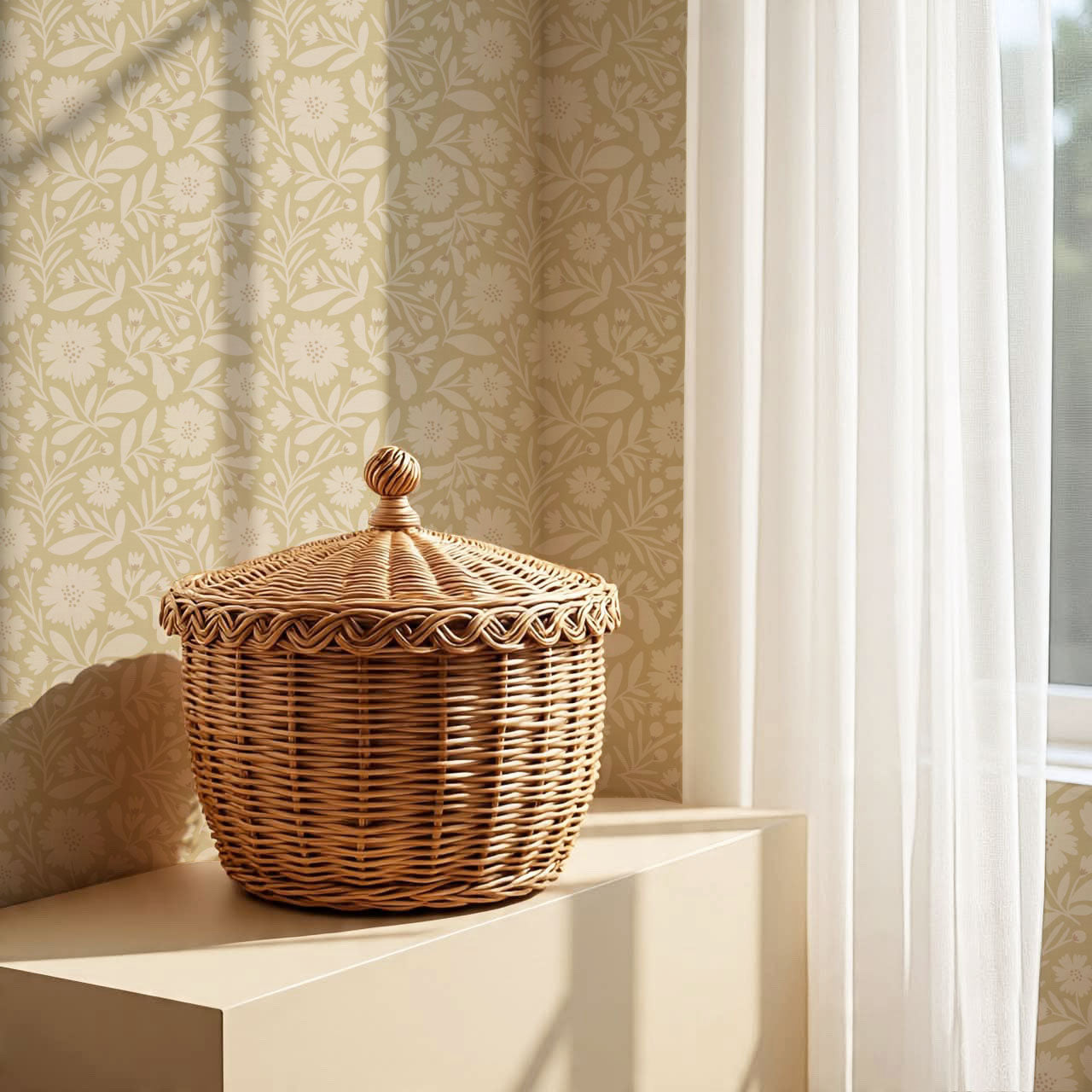 Eleanore Tossed Blooms Straw Wallpaper
