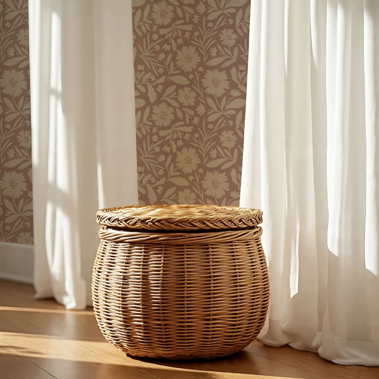 Eleanore Tossed Blooms Smokey Mauve Wallpaper