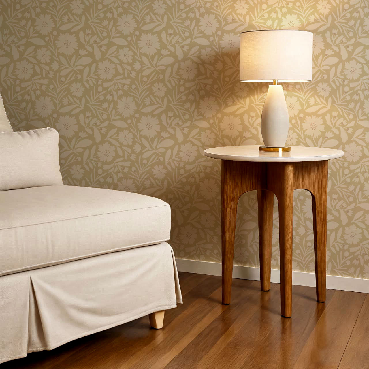 Eleanore Tossed Blooms Straw Wallpaper
