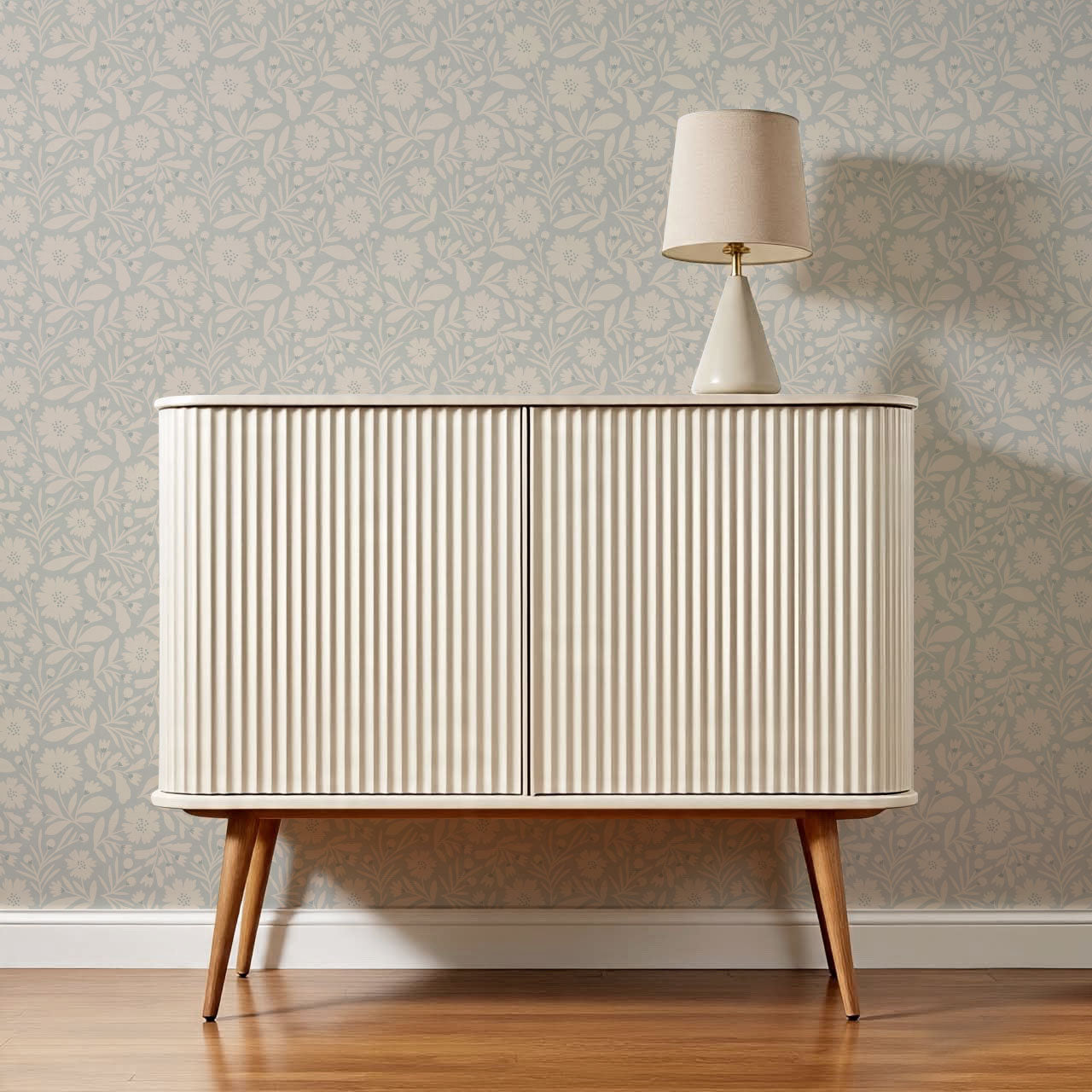 Eleanore Tossed Blooms Pearly Gray Wallpaper