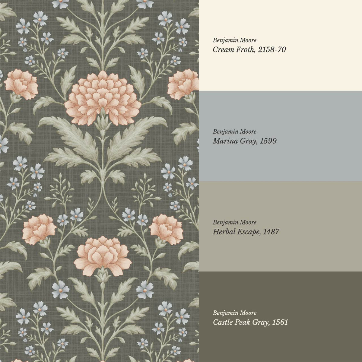 Elena Heirloom Garden Deep Olive Sage Clay Wallpaper