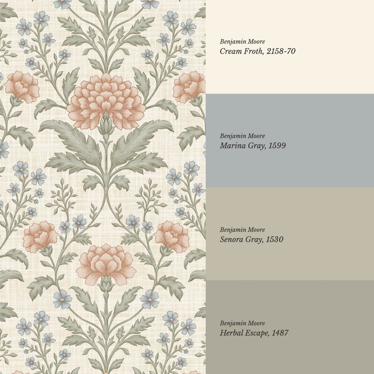 Elena Heirloom Garden Ivory Clay Sage Wallpaper