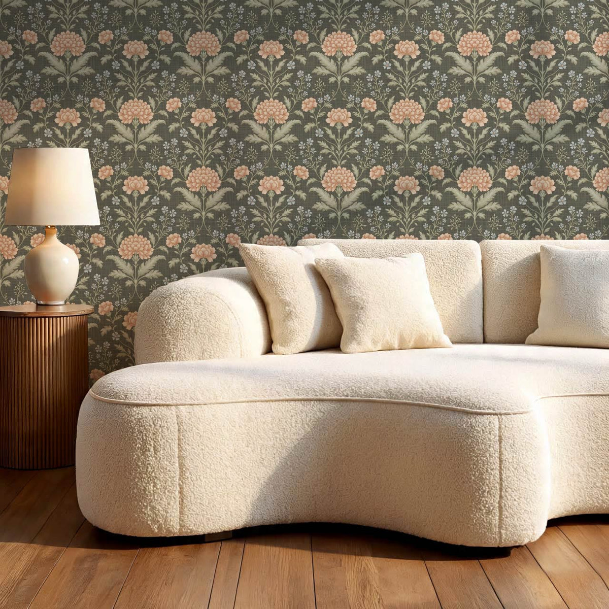 Elena Heirloom Garden Deep Olive Sage Clay Wallpaper