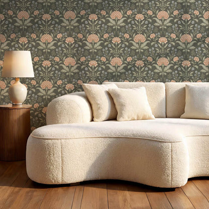 Elena Heirloom Garden Deep Olive Sage Clay Wallpaper