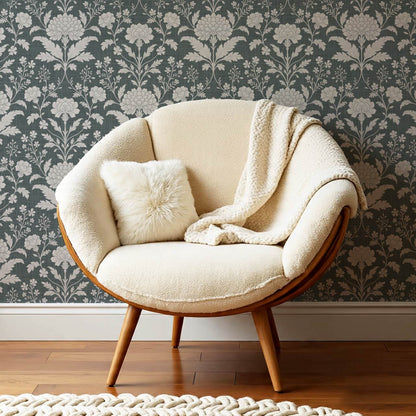 Elena Heirloom Garden Slate Smoke Wallpaper