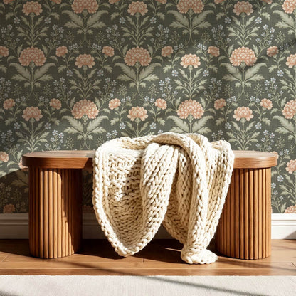 Elena Heirloom Garden Deep Olive Sage Clay Wallpaper