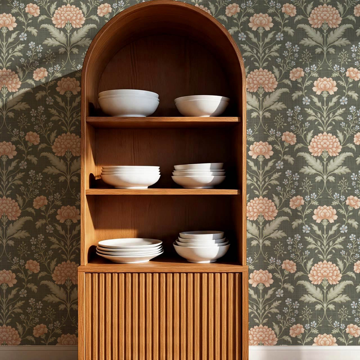 Elena Heirloom Garden Deep Olive Sage Clay Wallpaper