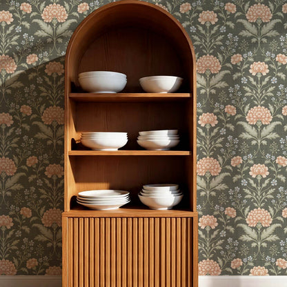 Elena Heirloom Garden Deep Olive Sage Clay Wallpaper