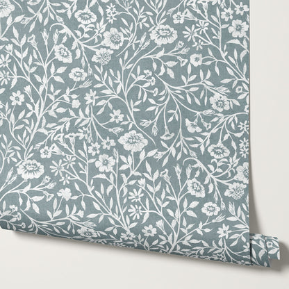 Eliana Spring Blooms French Blue Wallpaper