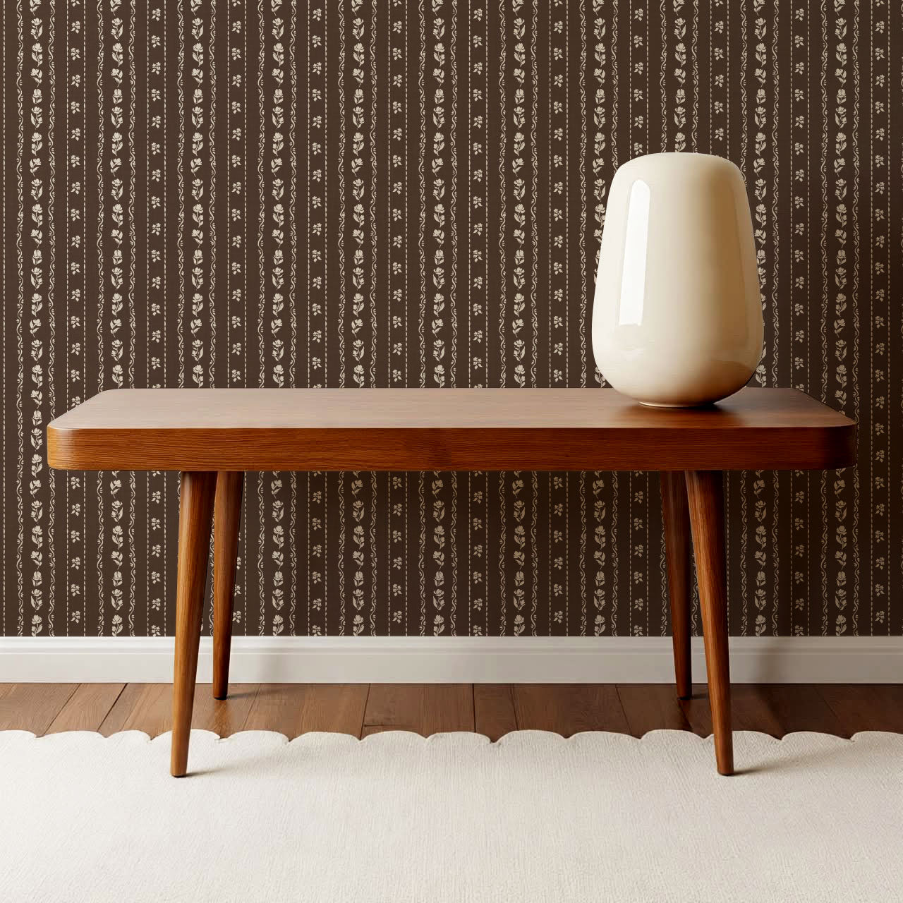 Elina Floral Vines Chocolate Wallpaper