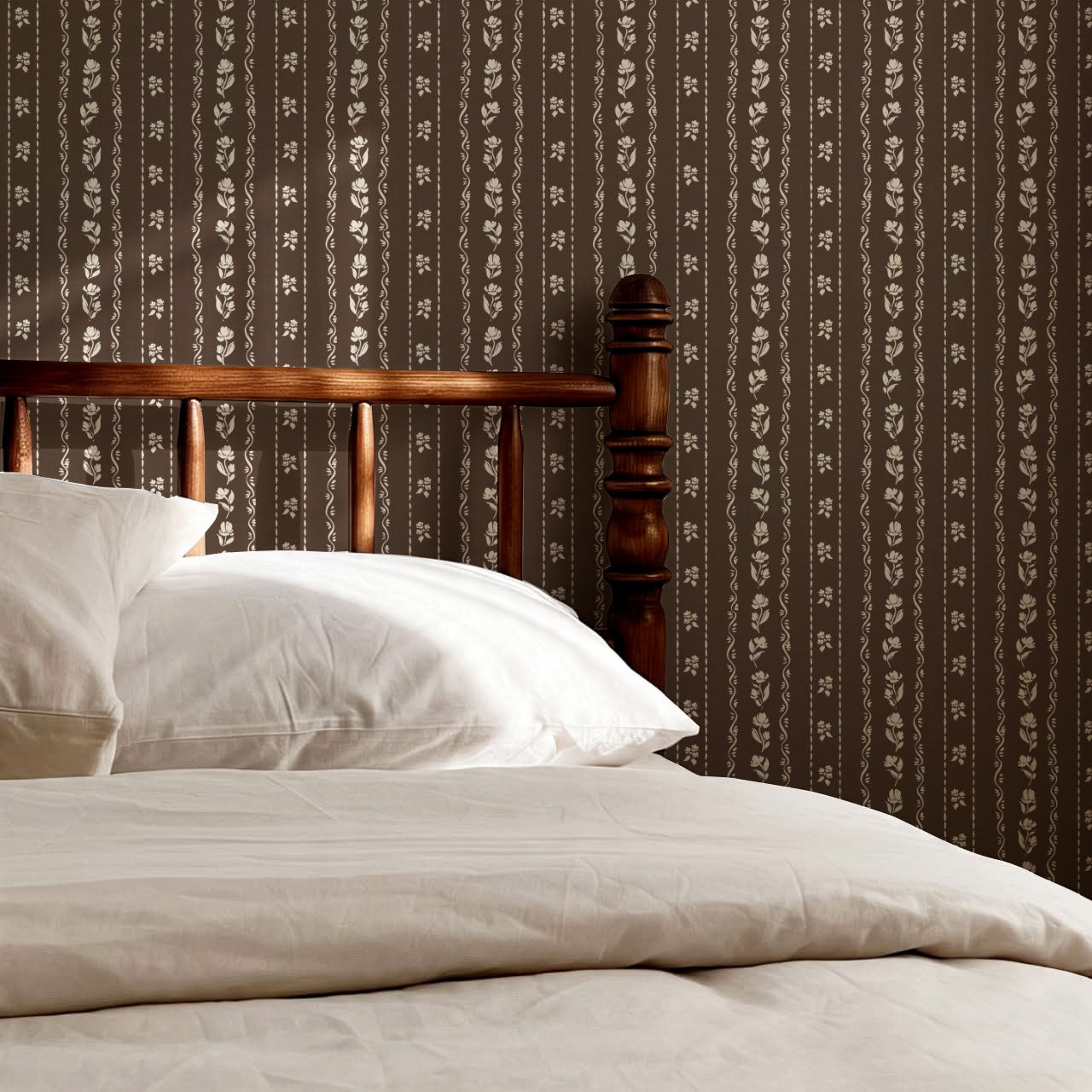 Elina Floral Vines Chocolate Wallpaper