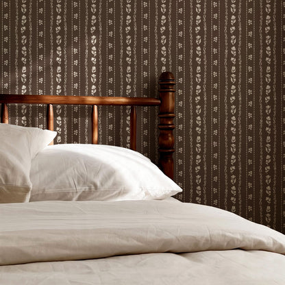 Elina Floral Vines Chocolate Wallpaper