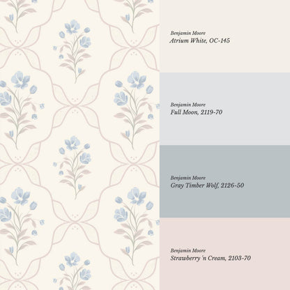 Elisa Floral Ogee Butter French Blue Wallpaper