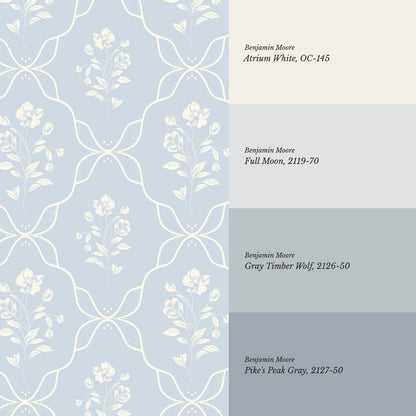 Elisa Floral Ogee Sky Cream Wallpaper