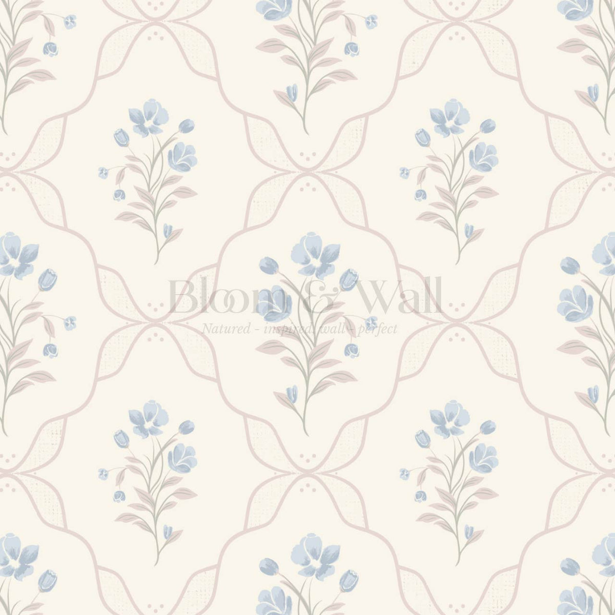 Elisa Floral Ogee Butter French Blue Wallpaper