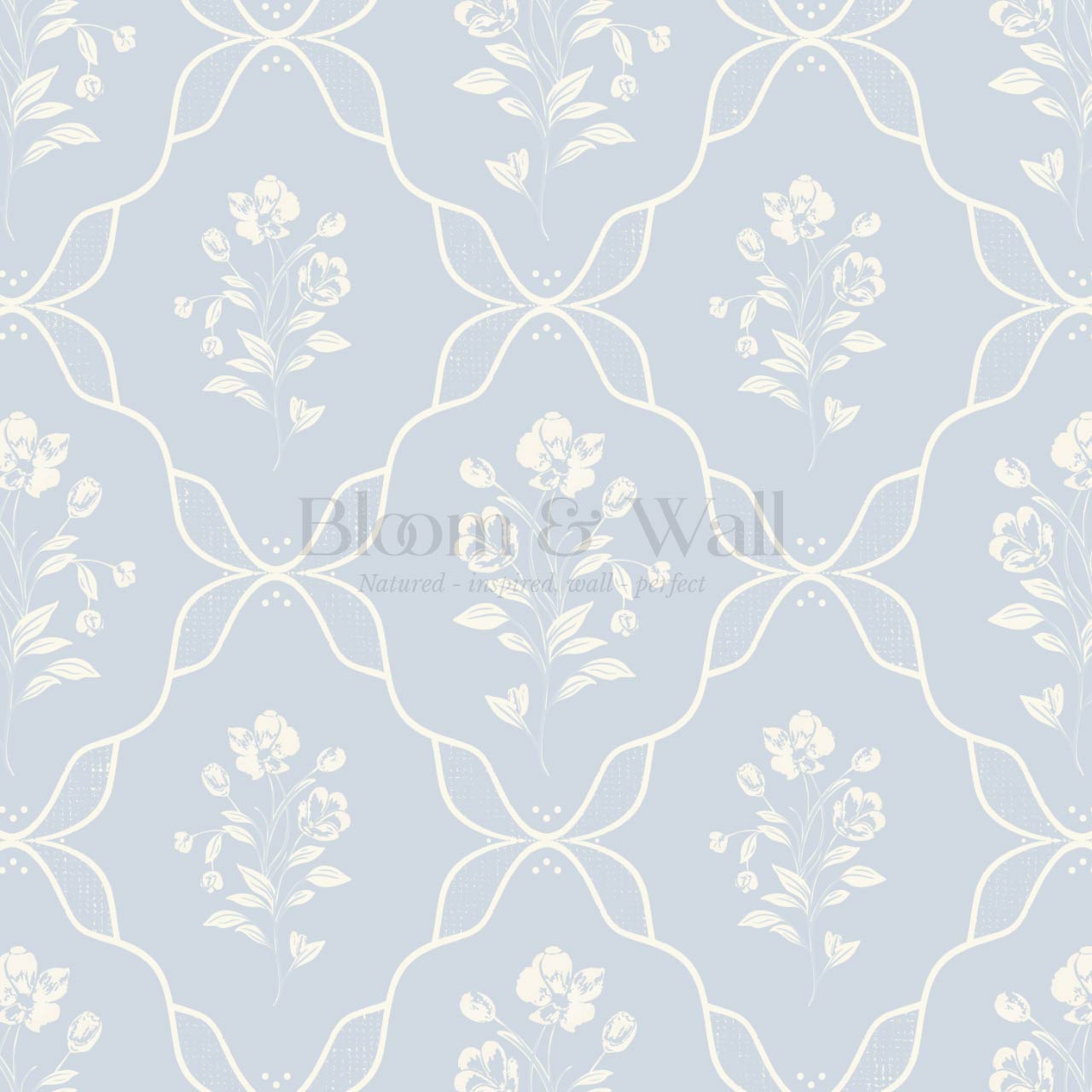 Elisa Floral Ogee Sky Cream Wallpaper