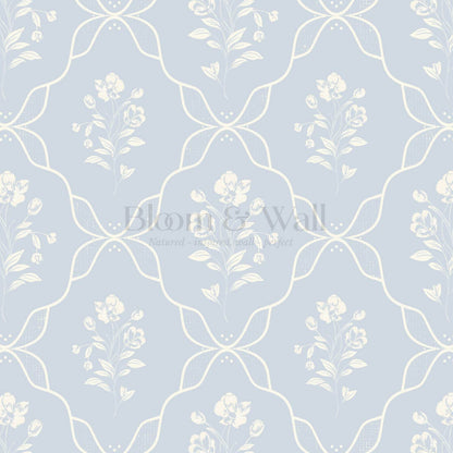 Elisa Floral Ogee Sky Cream Wallpaper