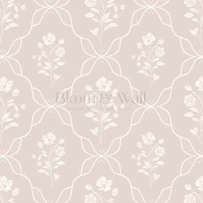 Elisa Floral Ogee Mauve Cream Wallpaper