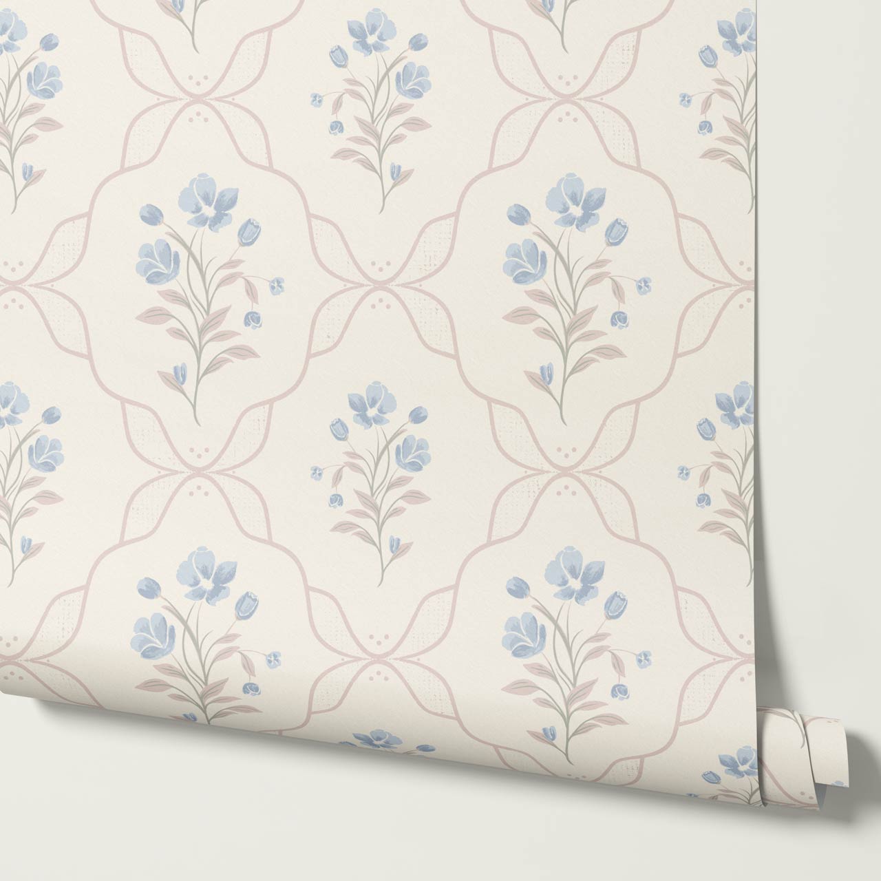 Elisa Floral Ogee Butter French Blue Wallpaper
