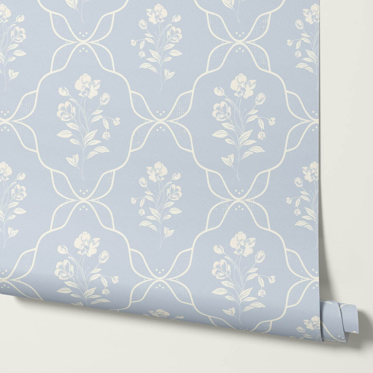 Elisa Floral Ogee Sky Cream Wallpaper