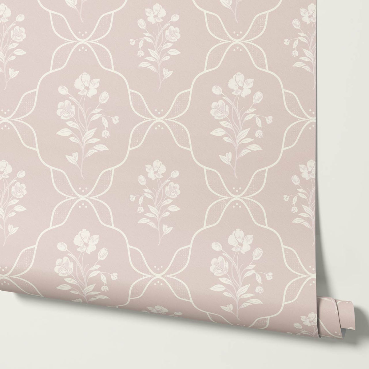 Elisa Floral Ogee Mauve Cream Wallpaper
