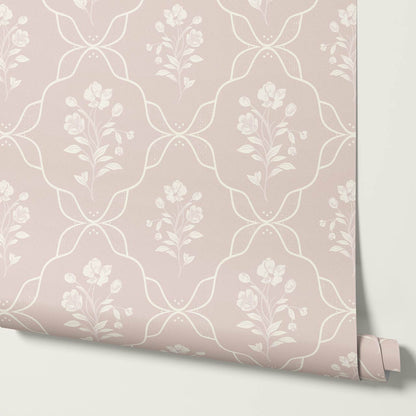 Elisa Floral Ogee Mauve Cream Wallpaper