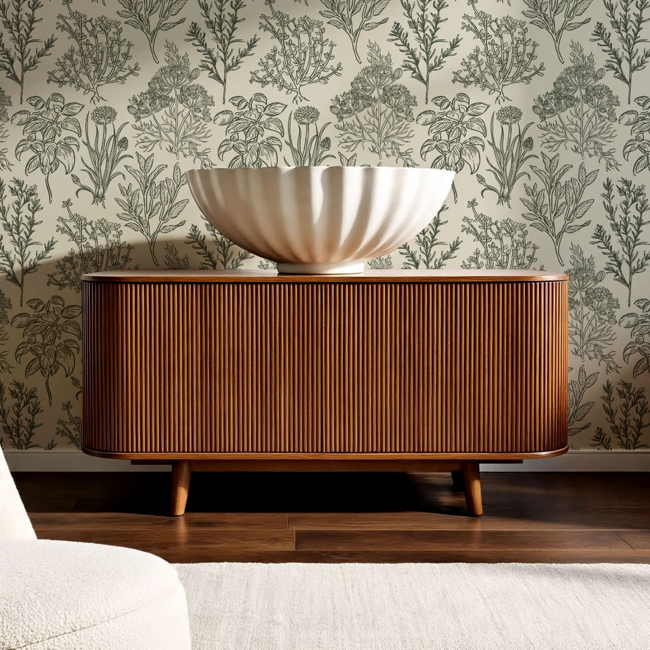 Elisabeth Herbarium Cream Forest Wallpaper