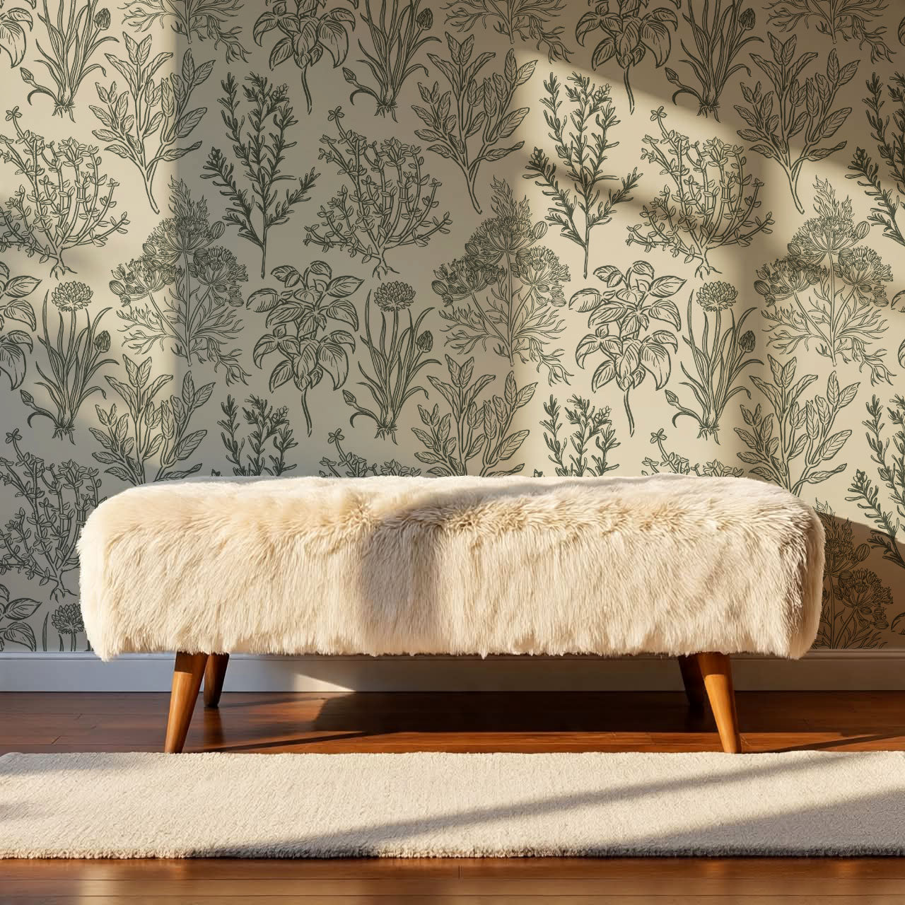 Elisabeth Herbarium Cream Forest Wallpaper