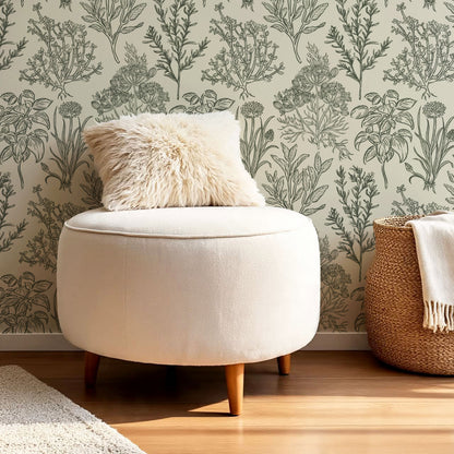 Elisabeth Herbarium Cream Forest Wallpaper