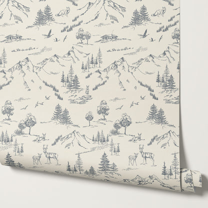Elise Woodland Toile Cream Gray Wallpaper