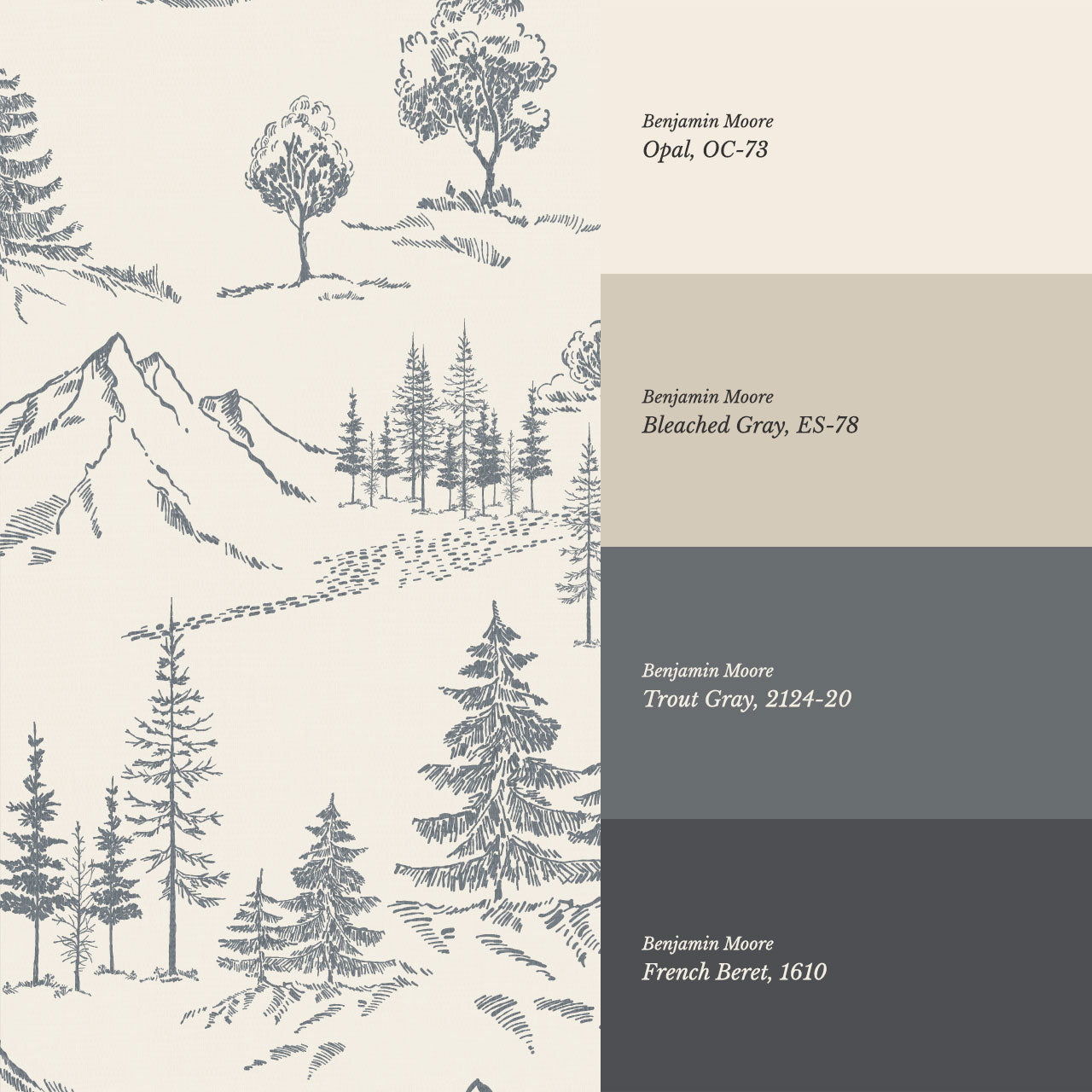 Elise Woodland Toile Cream Gray Wallpaper