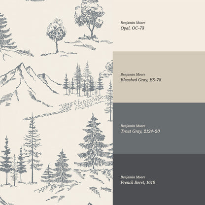 Elise Woodland Toile Cream Gray Wallpaper