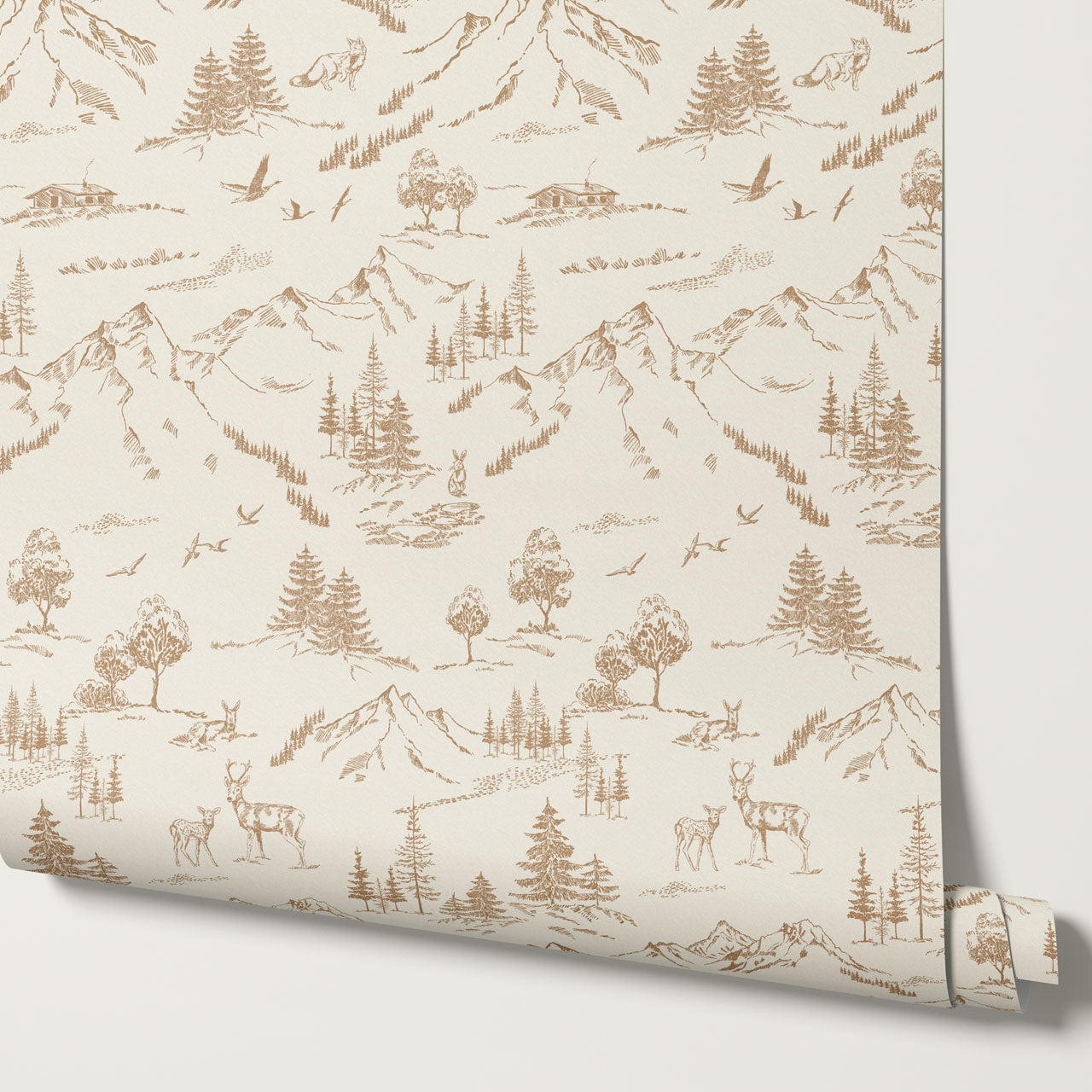 Elise Woodland Toile Cream Tawny Wallpaper
