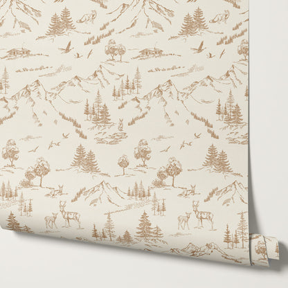 Elise Woodland Toile Cream Tawny Wallpaper