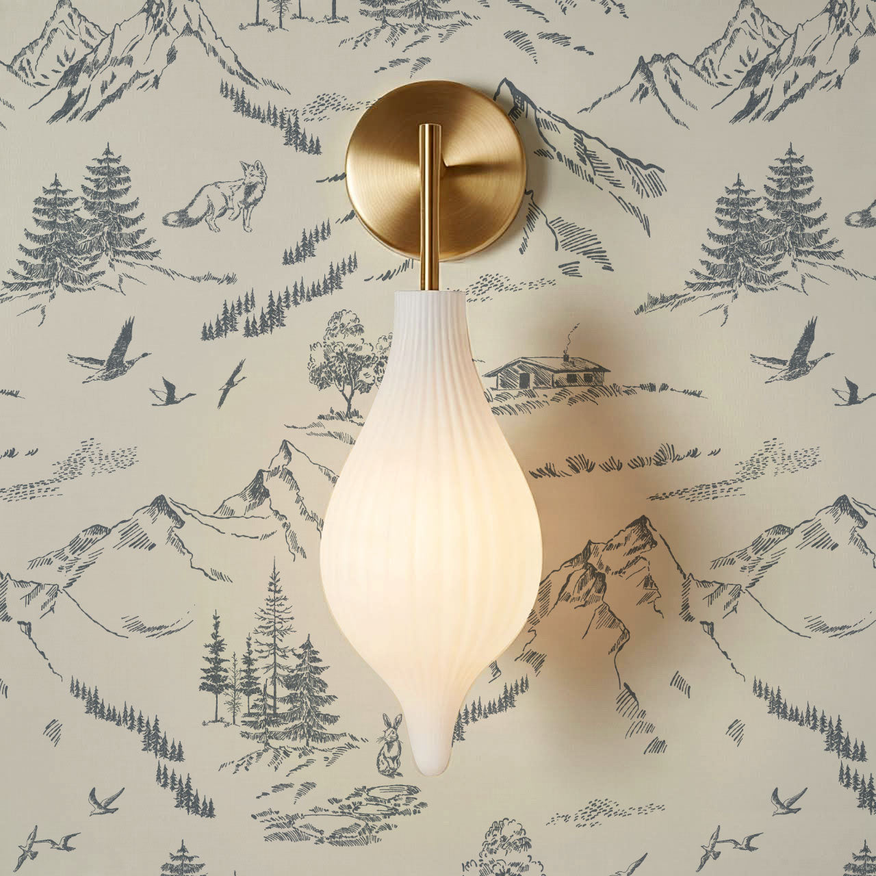 Elise Woodland Toile Cream Gray Wallpaper