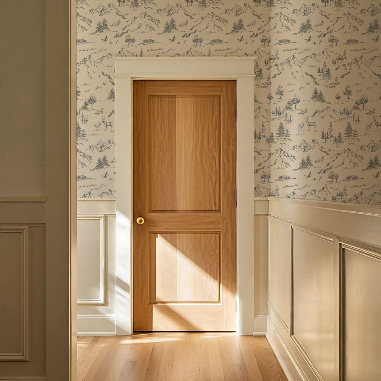 Elise Woodland Toile Cream Gray Wallpaper