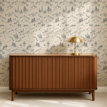 Elise Woodland Toile Cream Gray Wallpaper