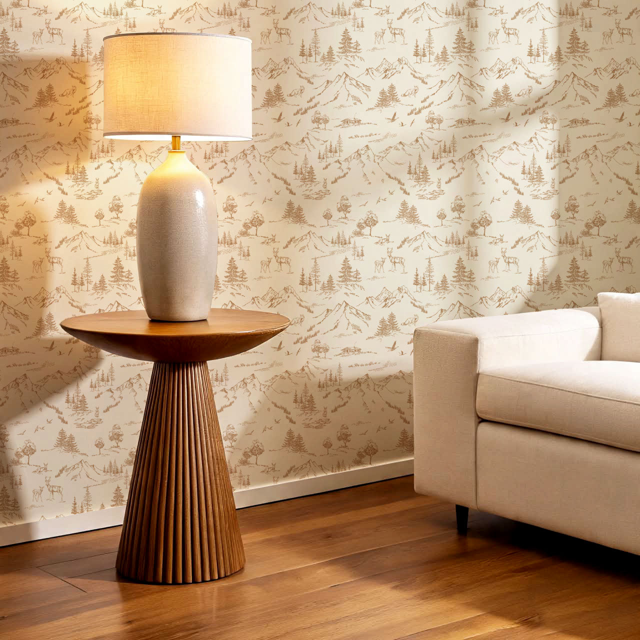 Elise Woodland Toile Cream Tawny Wallpaper