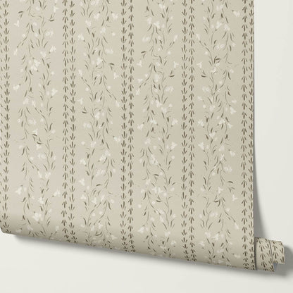 Eliza Floral Trellis Olive Cream Wallpaper