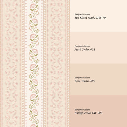 Ellery Bloomery Stripes Berry Dust Cream Wallpaper