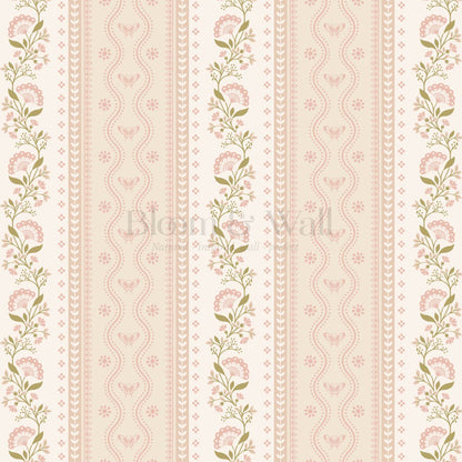 Ellery Bloomery Stripes Berry Dust Cream Wallpaper