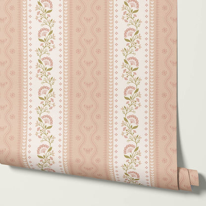 Ellery Bloomery Stripes Rose Dust Peach Wallpaper