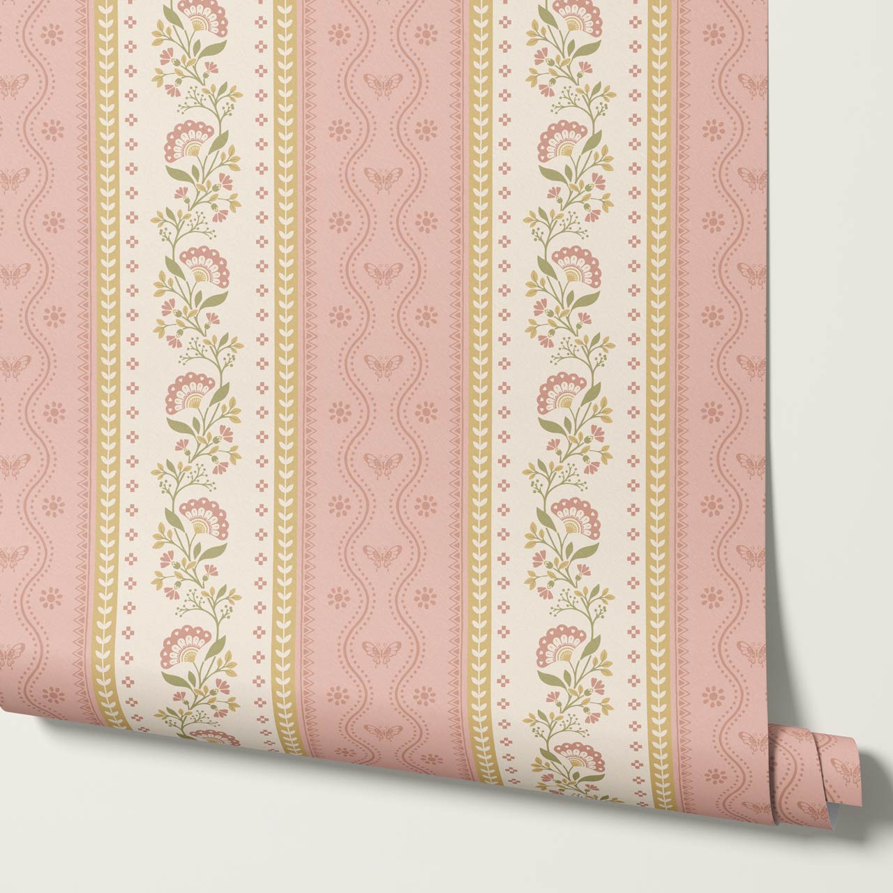 Ellery Bloomery Stripes Mauve Honey Wallpapaer