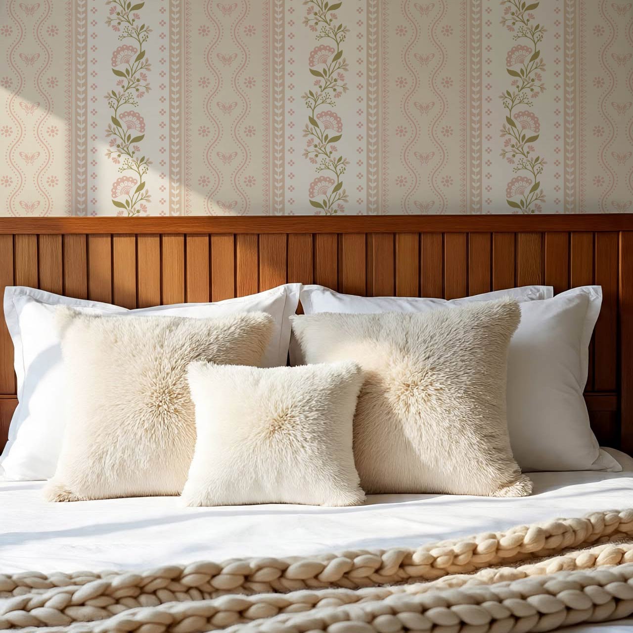 Ellery Bloomery Stripes Berry Dust Cream Wallpaper