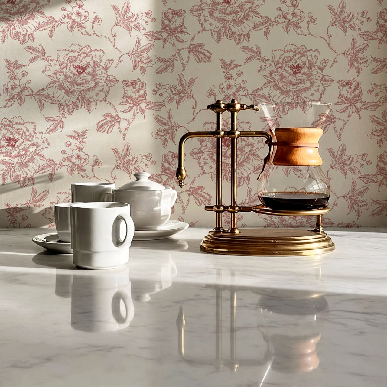 Ellesandra Burgundy Peonies Wallpaper